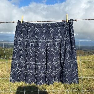 Talbots Navy Blue Lace Pleated Retro knee length  Skirt 20W